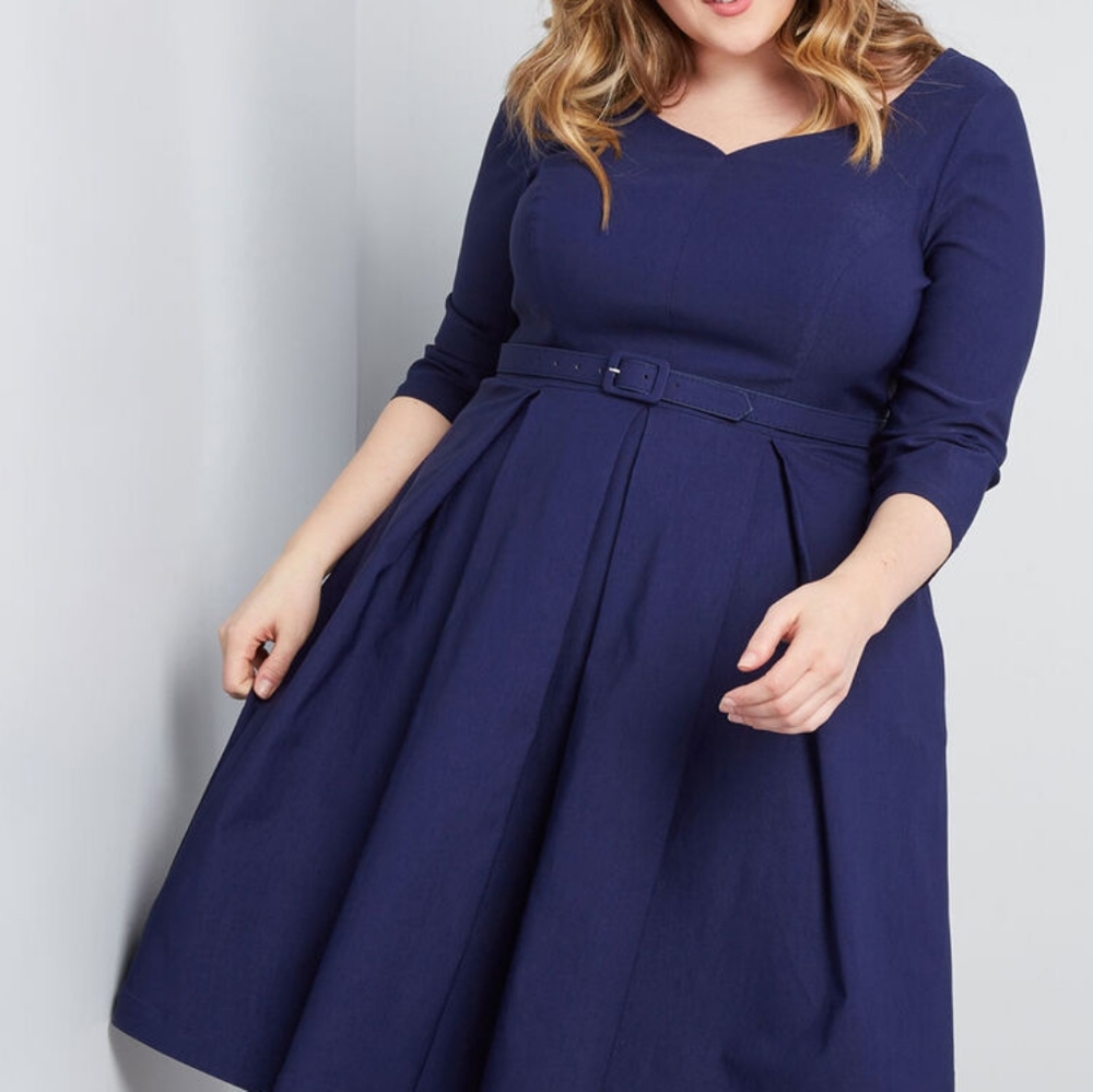 Modcloth Retro Vintage Fit & Flare Navy Dress